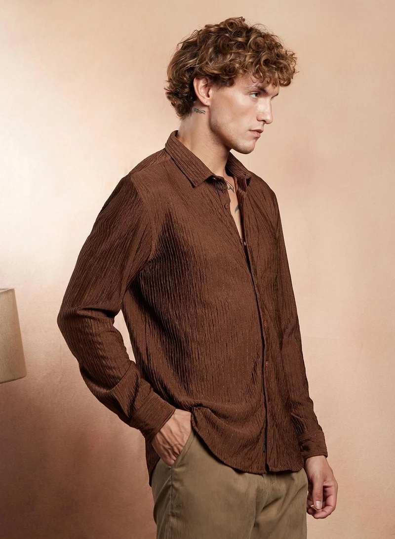 CAHOOT  Men's Mocha Brown Trough-Crease Shirt for Men | Best Price UAE
