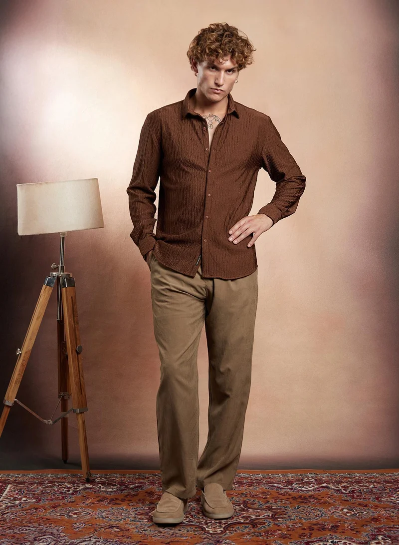 CAHOOT  Men's Mocha Brown Trough-Crease Shirt for Men | Best Price UAE