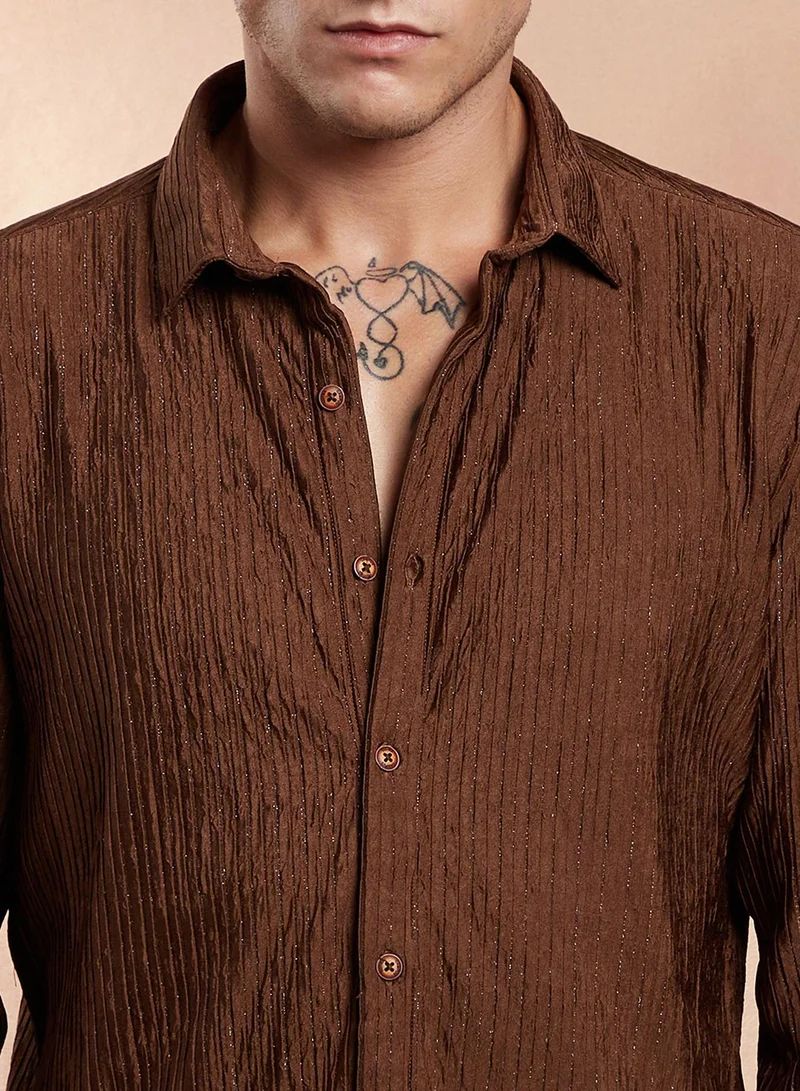 CAHOOT  Men's Mocha Brown Trough-Crease Shirt for Men | Best Price UAE