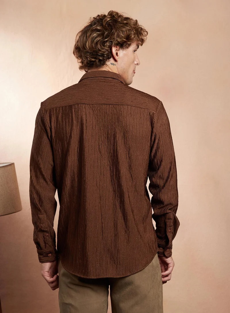 CAHOOT  Men's Mocha Brown Trough-Crease Shirt for Men | Best Price UAE