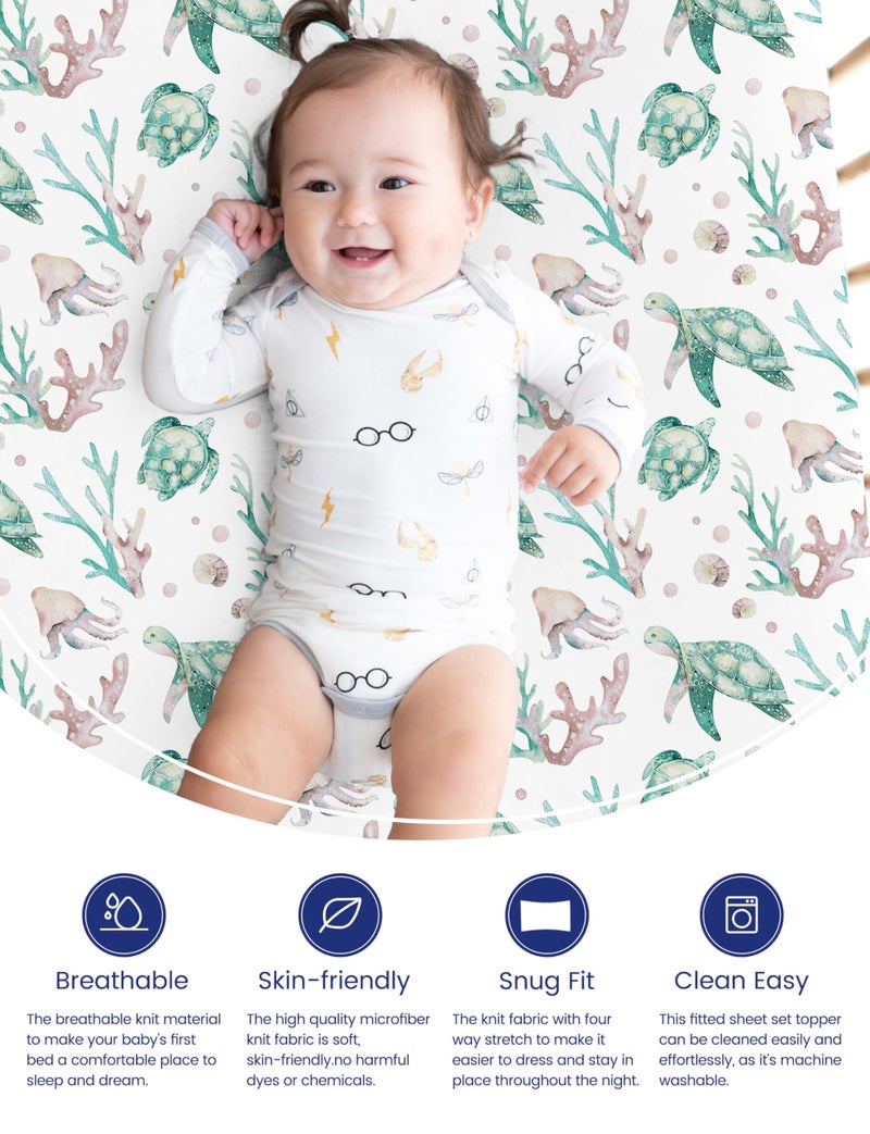 TotAha Crib Sheets for Boys Girls, Premium Soft Crib Mattress Fitted Sheet, Super Stretchy Jersey Knit Baby Sheets, Silky Comfort Baby Bed Sheets 28x52x9 Extra Deep Pocket, 2 Pack (Sea Animal) - Image 3