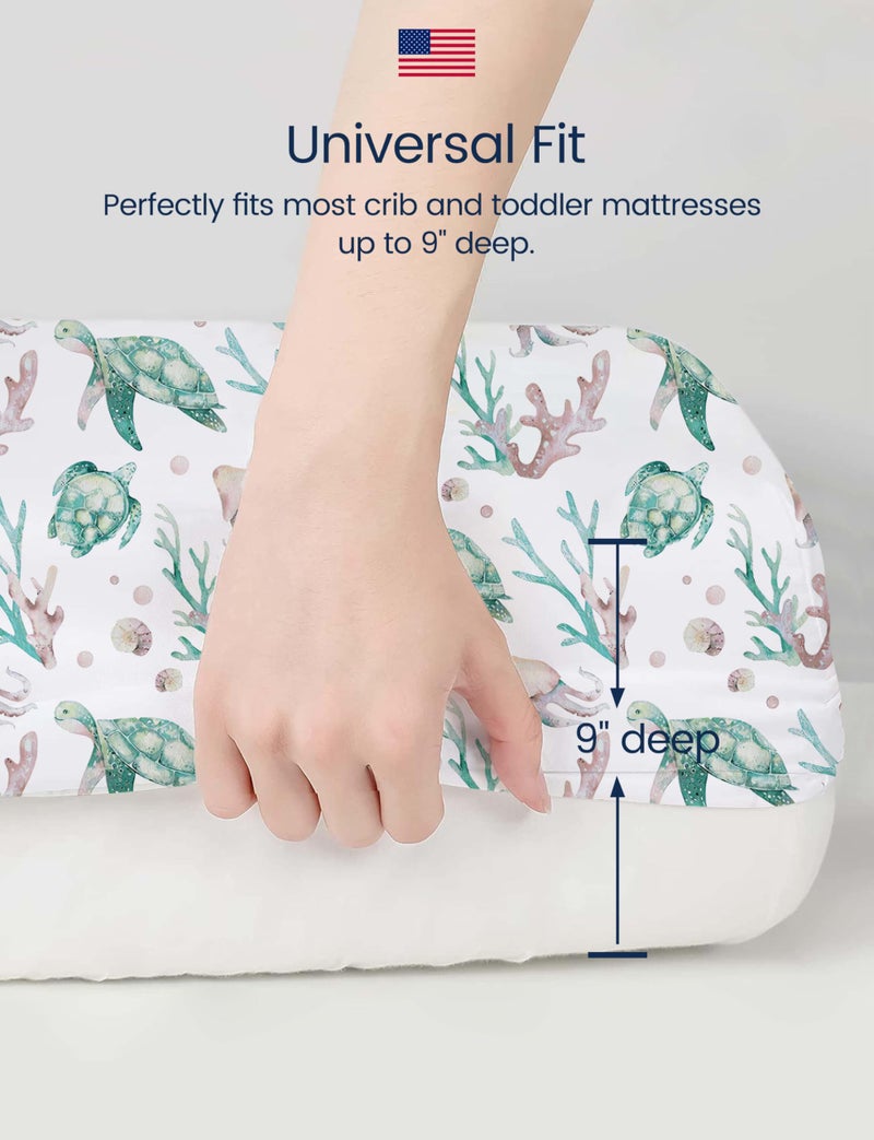 TotAha Crib Sheets for Boys Girls, Premium Soft Crib Mattress Fitted Sheet, Super Stretchy Jersey Knit Baby Sheets, Silky Comfort Baby Bed Sheets 28x52x9 Extra Deep Pocket, 2 Pack (Sea Animal) - Image 5