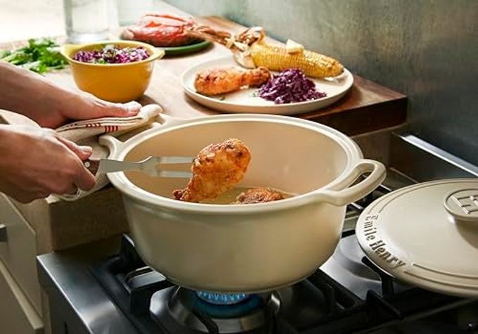 Emile Henry Made In France Sublime Ceramic 7.5 Qt. Round Dutch Oven, Creme - Image 3