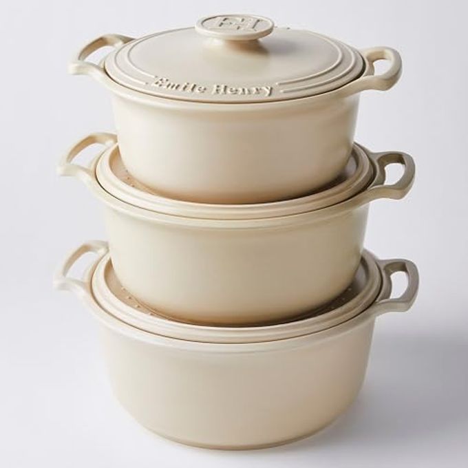 Emile Henry Made In France Sublime Ceramic 7.5 Qt. Round Dutch Oven, Creme - Image 2