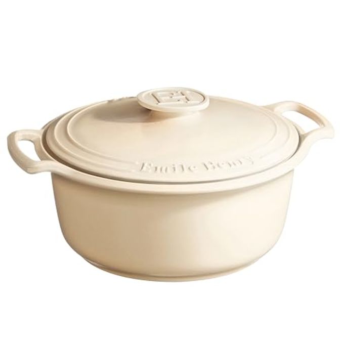 Emile Henry Made In France Sublime Ceramic 7.5 Qt. Round Dutch Oven, Creme - Image 4