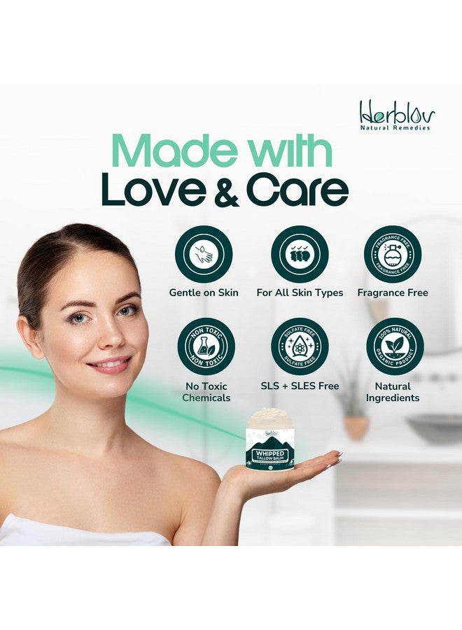 هيربلوڤ بلسم شحم البقر - بلسم متعدد الأغراض من شحم البقر المخفوق الطبيعي والعسل - لوشن مرطب للوجه والجسم لعلاج الأكزيما والبشرة المتشققة والجافة والحكة والمتهيجة - منتجات العناية بالبشرة لإصلاح البشرة المصنوعة في الولايات المتحدة - Image 2