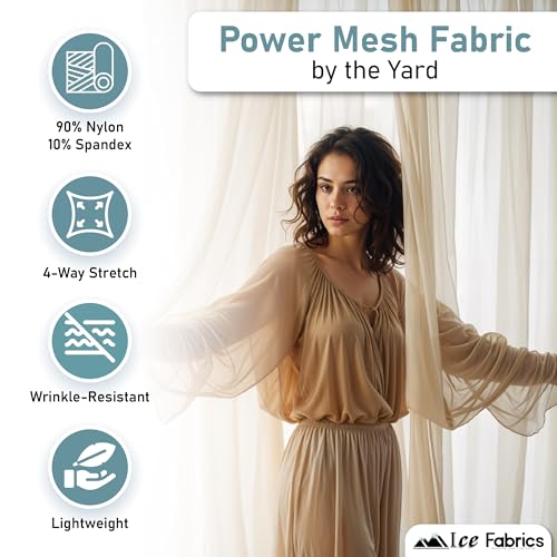 Ice Fabrics 4-Way Stretch Power Mesh Fabric by The Yard - 60" Wide Nylon Spandex Sheer Net - Breathable & Stretchy Mesh Fabric for Sewing Activewear, Dresses, Crafts - Ivory - 1 Yard - Image 4
