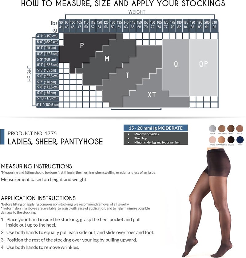 Truform 1775 Ladies Fashion Support Hose - Beige Tall Compression Tights - Image 2