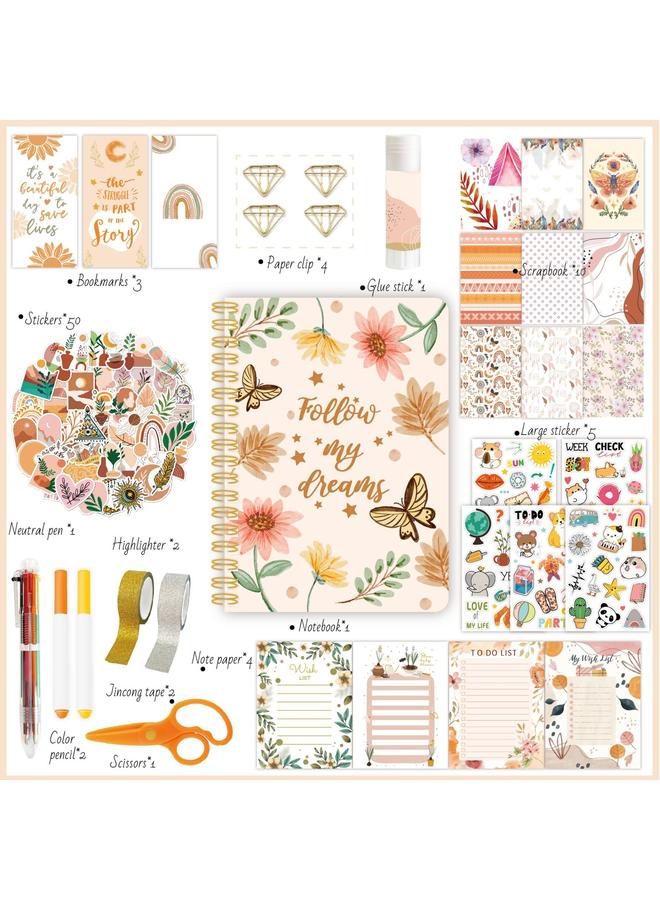 Bluejw Cross-border DIY JOURNALSET Bohemian Sticker Gift Box Diary Handbook Clip Book Children's Diary Suit - Image 1