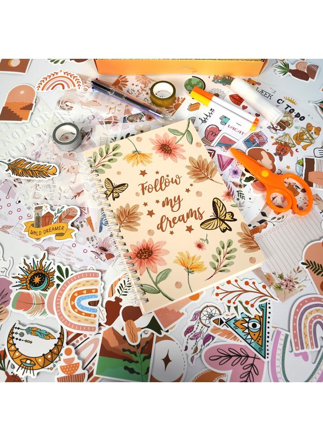 Bluejw Cross-border DIY JOURNALSET Bohemian Sticker Gift Box Diary Handbook Clip Book Children's Diary Suit - Image 3