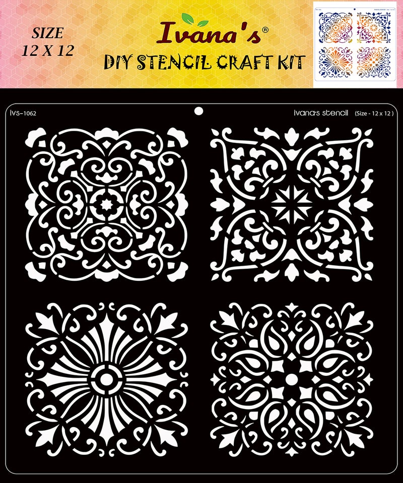 IVANA'S Mandala Art Stencil for Art & Craft, Reusable DIY Decorative Stencil for Painting on Canvas, Fabric, Cloth, Paper, Glass, Furniture and Wall, Size - 12 x 12 inch, IVS-1062, Off White - Image 1