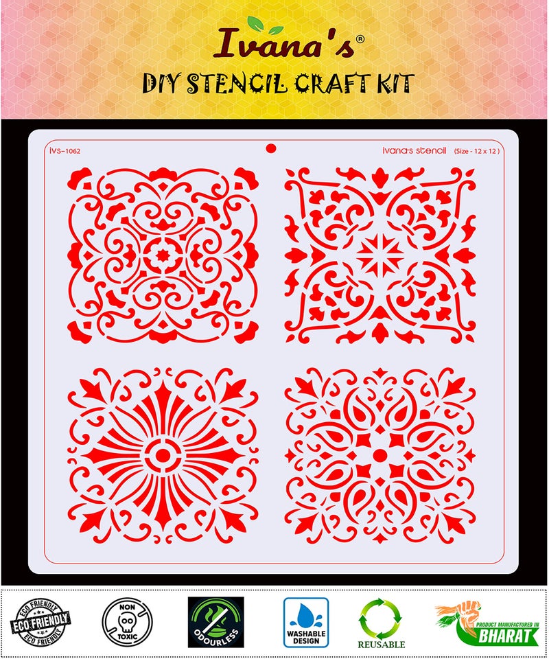 IVANA'S Mandala Art Stencil for Art & Craft, Reusable DIY Decorative Stencil for Painting on Canvas, Fabric, Cloth, Paper, Glass, Furniture and Wall, Size - 12 x 12 inch, IVS-1062, Off White - Image 2