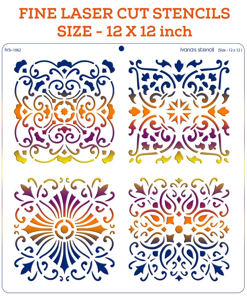 IVANA'S Mandala Art Stencil for Art & Craft, Reusable DIY Decorative Stencil for Painting on Canvas, Fabric, Cloth, Paper, Glass, Furniture and Wall, Size - 12 x 12 inch, IVS-1062, Off White - Image 3