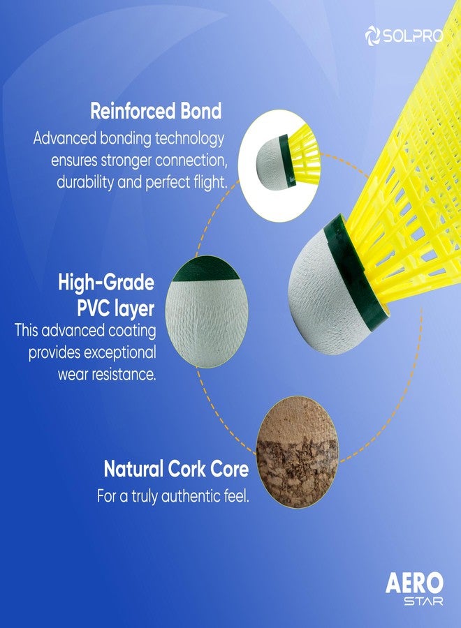 Solpro Aero Star Nylon Badminton Shuttlecock | Pack of 6 | Durable Slow Speed Shuttle for Training, Practice & Recreational Games, Stable Flight & Long-Lasting Performance - Image 2