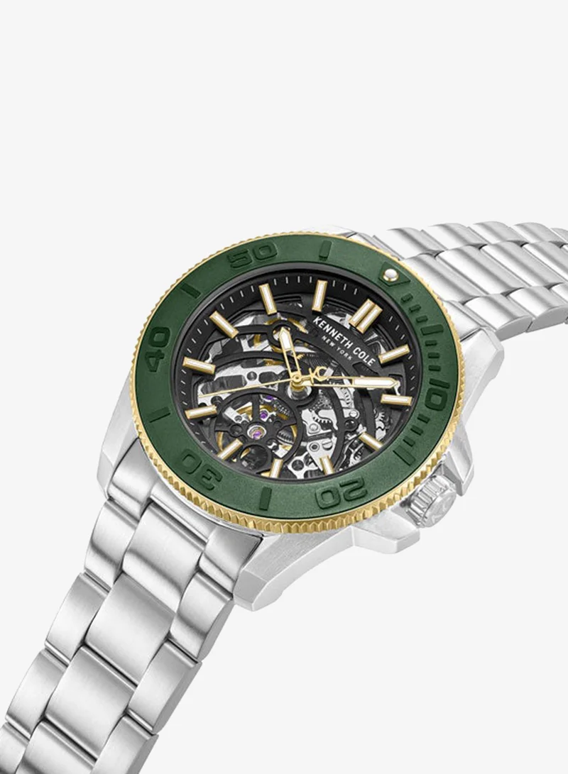 كينيث كول نيو يورك Black Dial Stainless Steel Bracelet Multifunction Watch for Men, 43mm