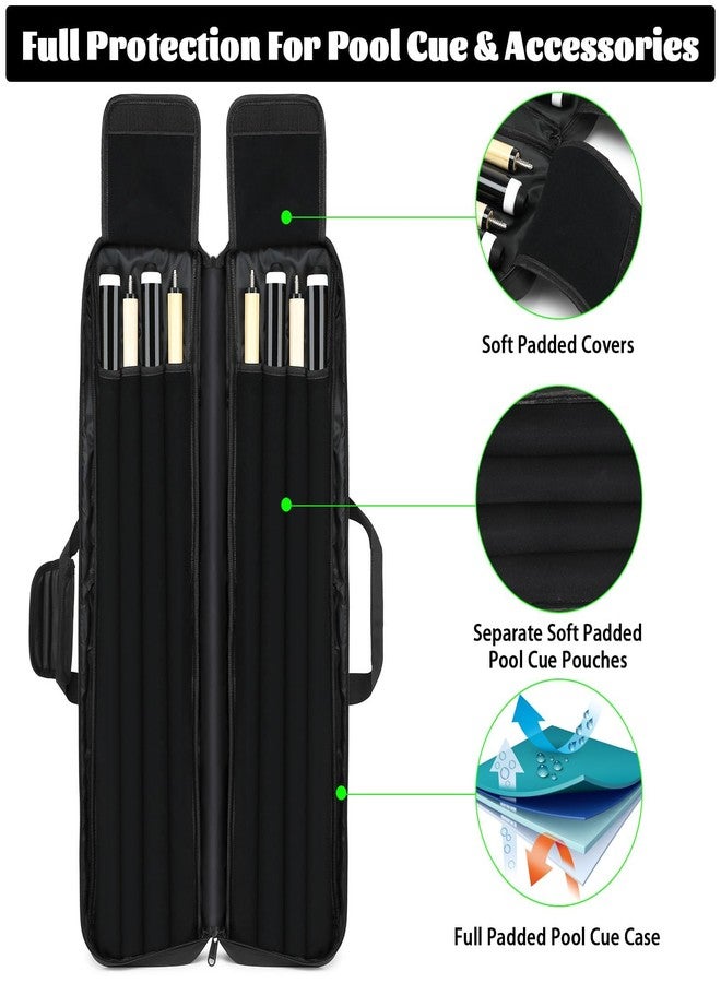 Beejirm Pool Cue Case 4x4, Pool Stick Case Cue Bag with Hidden Backpack-Strap, Cue Stick Case Holds 4 Butts and 4 Shafts, Billiard Pool Cue Carrying Case with Large Front Accessory Pockets and 1 Cue Ball Case - Image 2