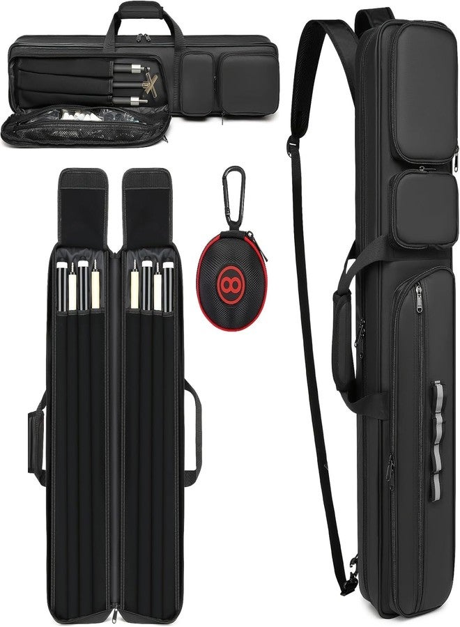 Beejirm Pool Cue Case 4x4, Pool Stick Case Cue Bag with Hidden Backpack-Strap, Cue Stick Case Holds 4 Butts and 4 Shafts, Billiard Pool Cue Carrying Case with Large Front Accessory Pockets and 1 Cue Ball Case - Image 1