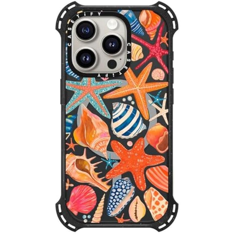 Casetify Bounce iPhone 15 Pro Case 【6X Military Grade Drop Tested / 21.3ft Drop Protection/Compatible with Magsafe】 - Sea Shells - Triple Black - Image 1