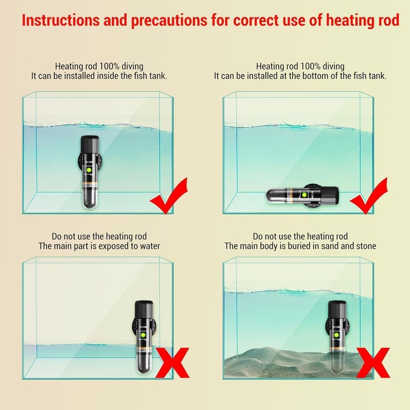 SWIUKPHE Mini Betta Heater, 10W Small Submersible Fish Tank Heater with Digital Display Thermostat, USB Powered, for Aquariums up to 1 Gallon - Image 4