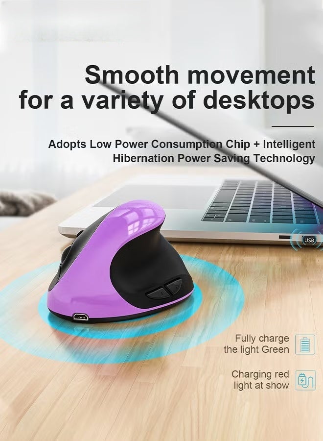 EETU Ergonomic Mouse,Rechargeable Vertical Wireless Mouse,2.4GHz Wireless Optical Mice With USB Receiver,6 Buttons,3 Adjustable 800-1200-1600 DPI For Laptop Desktop PC MacBook,Purple - Image 2