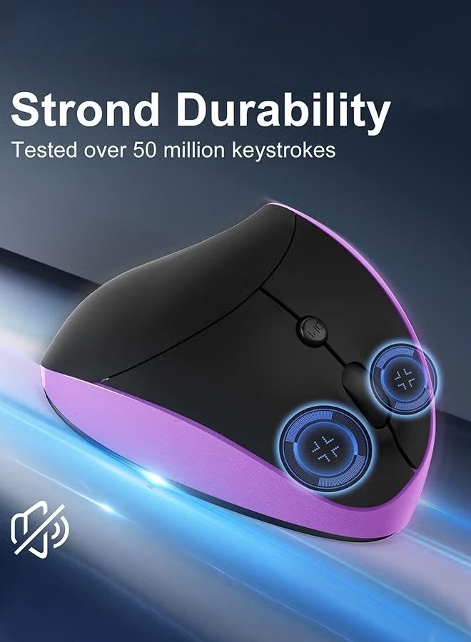 EETU Ergonomic Mouse,Rechargeable Vertical Wireless Mouse,2.4GHz Wireless Optical Mice With USB Receiver,6 Buttons,3 Adjustable 800-1200-1600 DPI For Laptop Desktop PC MacBook,Purple - Image 3