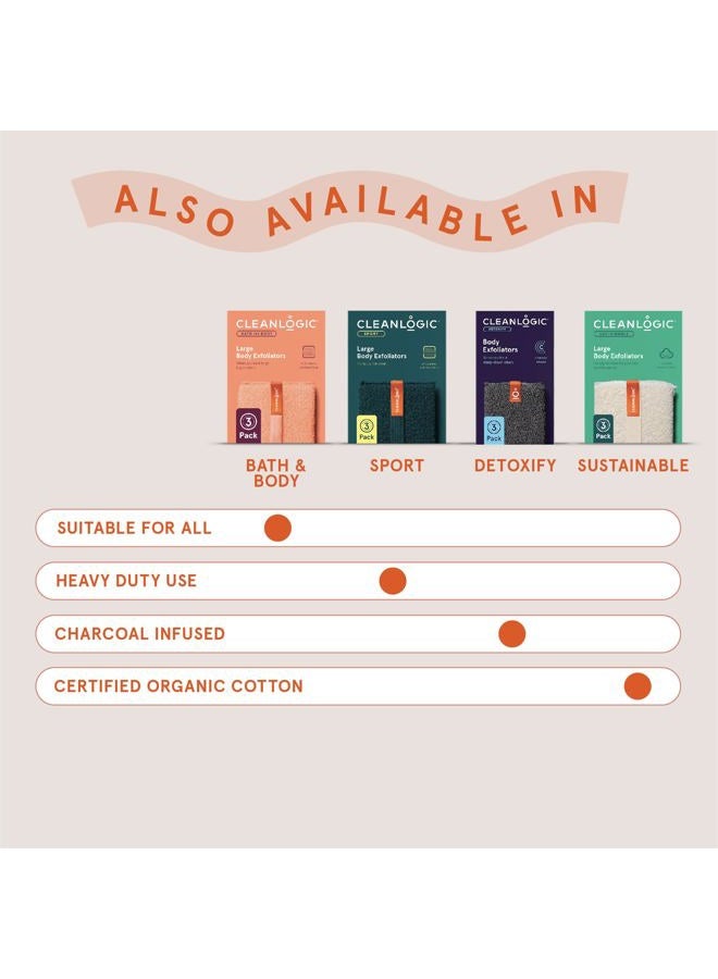 cleanlogic Bath and Body Exfoliating Body Scrubber, Small Exfoliator Tool for Smooth and Softer Skin, Daily Skincare Routine, Assorted Colors, 3 Count Value Pack - Image 5