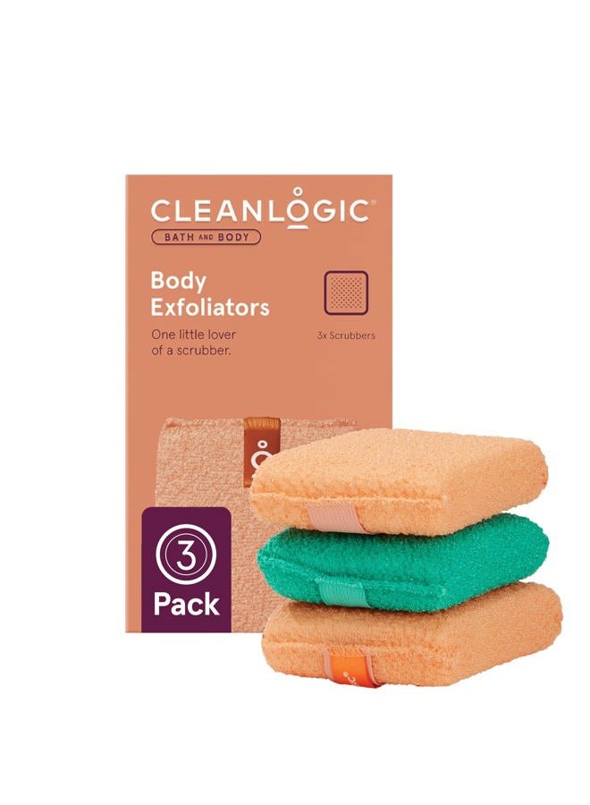 cleanlogic Bath and Body Exfoliating Body Scrubber, Small Exfoliator Tool for Smooth and Softer Skin, Daily Skincare Routine, Assorted Colors, 3 Count Value Pack - Image 1