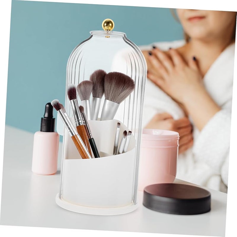 منظم مكياج دوار مع غطاء 27 سم لتخزين فرش وأحمر الشفاه ومستحضرات التجميل على المكتب - Image 3