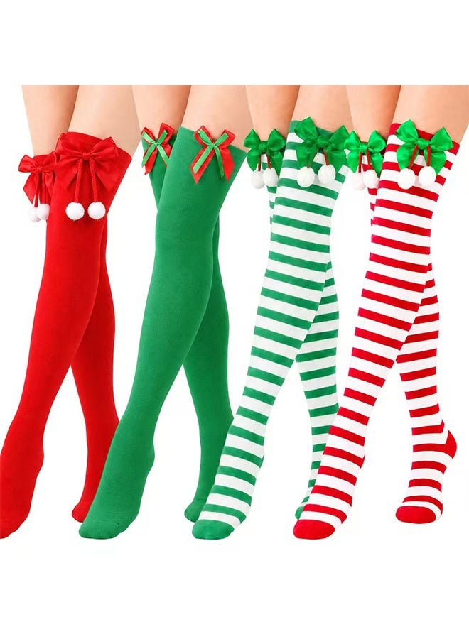 Geustos 4PCS Women Thigh High Socks Extra Long Cotton Knit Warm Thick Tall Long Boot Stockings Leg Warmers - Image 1