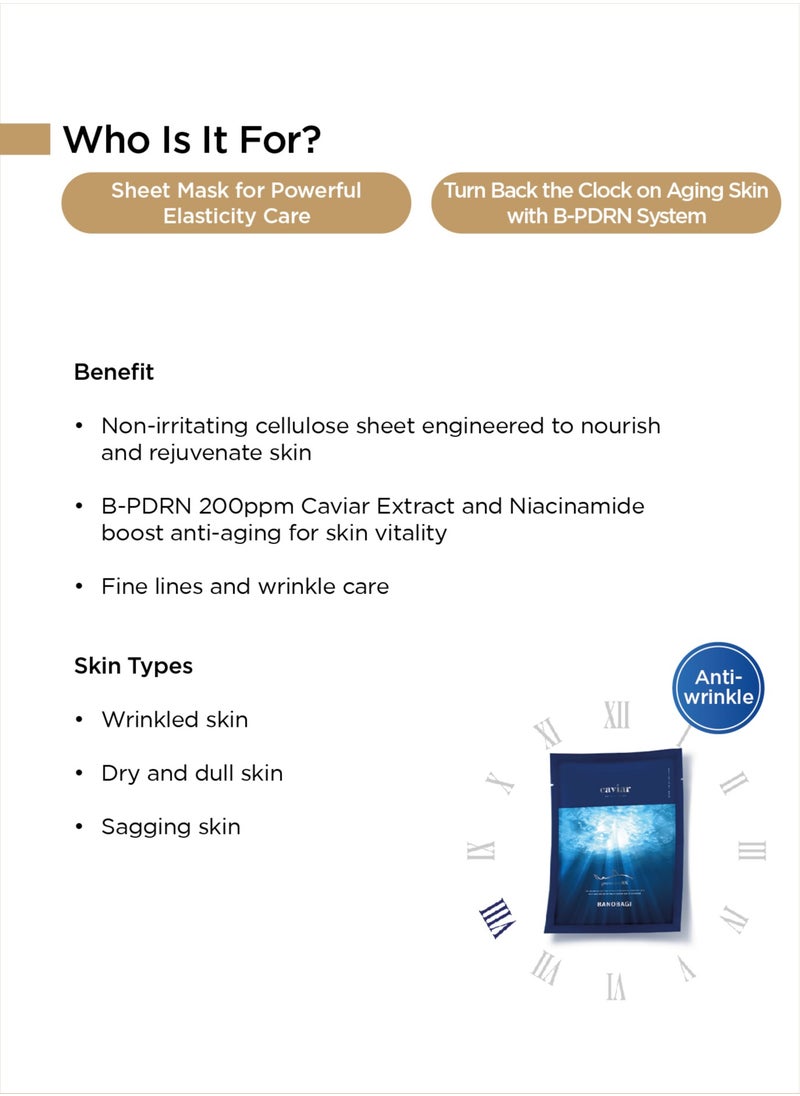 Banobagi Caviar Return Mask Non Irritating Cellulose Sheet Mask for Powerful Elasticity Care with b-PDRN & Caviar Extract Nourishing Face Mask Skincare Pack of 3  - Image 2