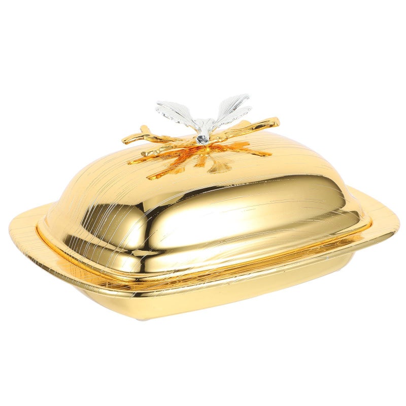 Gold Stainless Steel Butter Dish With Lid 7.5 Inch Rectangular For Refrigerator Storage Serving - Image 2