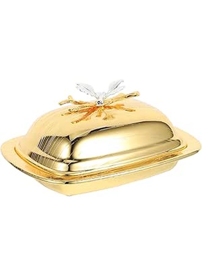 Gold Stainless Steel Butter Dish With Lid 7.5 Inch Rectangular For Refrigerator Storage Serving - Image 1