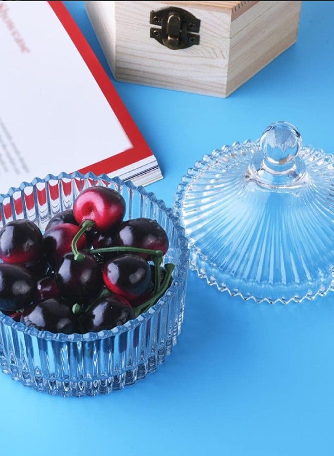 2Pcs Glass Candy Dish with Lid Decorative Candy Bowl Crystal Covered Candy Jar Glass Apothecary Jar Wedding Candy Buffet Jar Tent Shaped Food Jar Container for Home Office Desk Gift (Clear) - Image 3