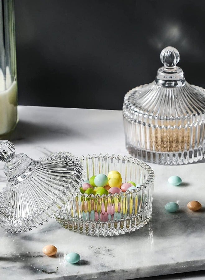 2Pcs Glass Candy Dish with Lid Decorative Candy Bowl Crystal Covered Candy Jar Glass Apothecary Jar Wedding Candy Buffet Jar Tent Shaped Food Jar Container for Home Office Desk Gift (Clear) - Image 2