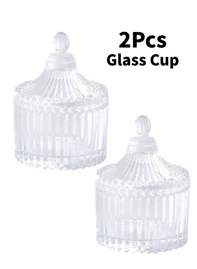 2Pcs Glass Candy Dish with Lid Decorative Candy Bowl Crystal Covered Candy Jar Glass Apothecary Jar Wedding Candy Buffet Jar Tent Shaped Food Jar Container for Home Office Desk Gift (Clear) - Image 1
