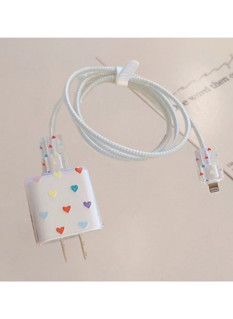 Frosted For Apple 20w/18w Charging Head Cover Data Line Protective Cover Bite Cherry Blossom-Colour:Colorful Little Hearts