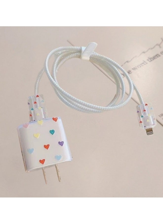 Generic - Frosted For Apple 20w/18w Charging Head Cover Data Line Protective Cover Bite Cherry Blossom-Colour:Colorful Little Hearts - Image 1