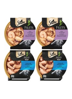 Sheba Sheba Chicken Fillet Wet Cat Food with Sustainable Tuna, Cat Food Made with Natural Chicken Breast This wet food from Sheba is made for reliable consumption, rich in the essential nutritional requirements of cats, Dom 60g 2 Pack + Sheba Chicken Fillet with Shrimp Wet Cat Food Tuna 60g 2 Pack 
