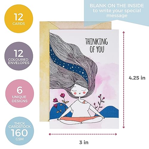 DOODLE Set of 12 Blank Notecards | Coloured Envelopes | Jacket Style Packaging | 6 Different Designs for all Occasions | 3 x 4.25 inches, 160 gsm - You and Me - Image 2