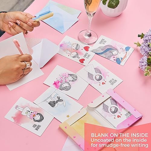DOODLE Set of 12 Blank Notecards | Coloured Envelopes | Jacket Style Packaging | 6 Different Designs for all Occasions | 3 x 4.25 inches, 160 gsm - You and Me - Image 5
