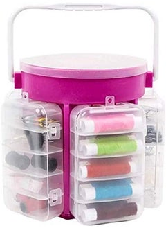 Mishrit Mishrit Storage Sewing Kit for Threads, Buttons, Tailor Marker-Stitch Opener, Bobbin case, Craft Cutter, Measuring Tape, Hooks, Scissor - Pink  - Image 1