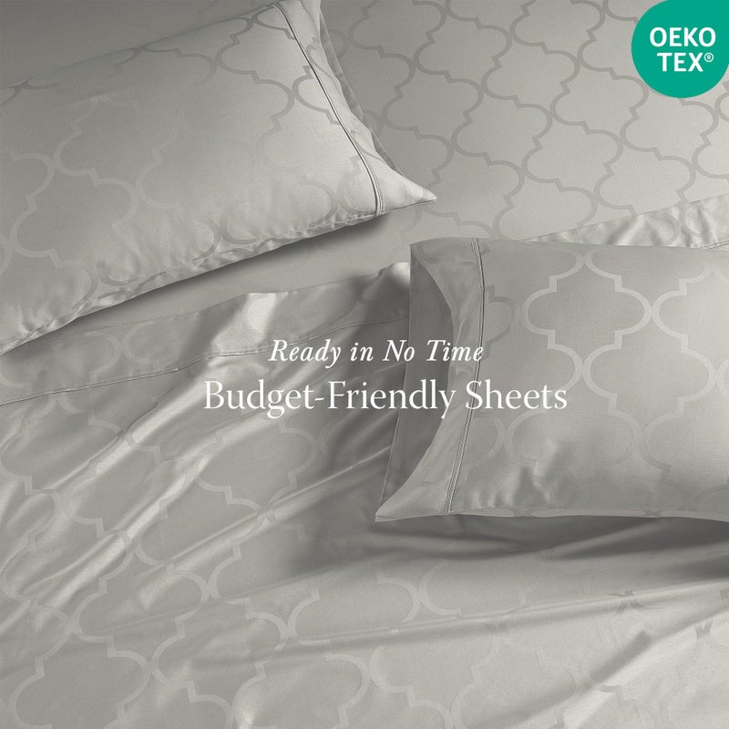 Threadmill Cotton Queen Sheet Set | 100% Cotton Sheets for Queen Size Bed | Damask Jacquard Queen Bed Sheets Set with 16â€ Deep Pocket | Soft Sateen Weave 4-Piece Cooling Bedding Set | Light Grey - Image 4