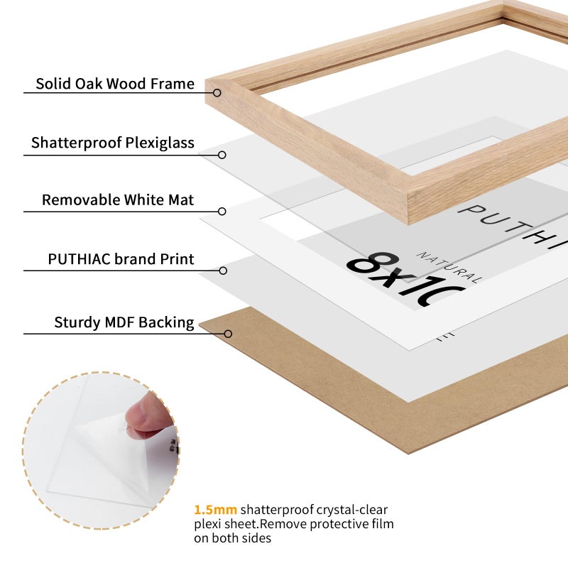 puthiac 8""x10"" Oak Wood Picture Frame - 8x10 Photo Frame  8x10 Picture Frame Wood  Natural Solid Wooden Picture Frames for Wall Art Photo and Prints(1 Pack  Beige) - Image 2