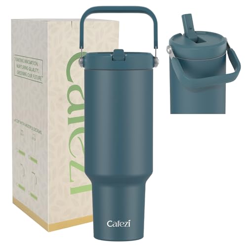 Cafezi 40 oz Tumbler with Handle and Straw, Vacuum Insulated Tumblers with Flip Straw and Top Handle, Reusable Insulated Cup for Home, Outdoors, Leakproof, Fits in Cup Holder, Cold for 30 Hours - Image 1