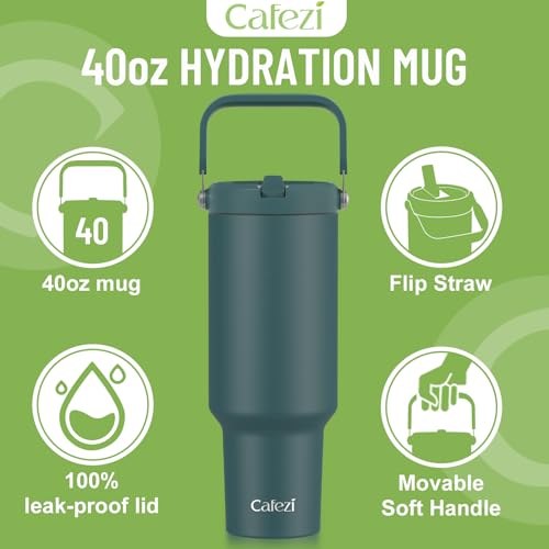 Cafezi 40 oz Tumbler with Handle and Straw, Vacuum Insulated Tumblers with Flip Straw and Top Handle, Reusable Insulated Cup for Home, Outdoors, Leakproof, Fits in Cup Holder, Cold for 30 Hours - Image 4