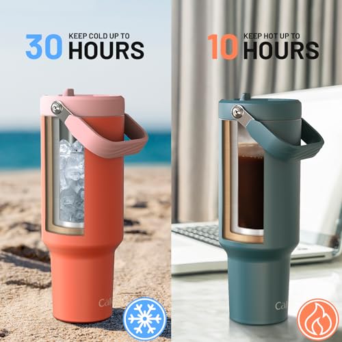 Cafezi 40 oz Tumbler with Handle and Straw, Vacuum Insulated Tumblers with Flip Straw and Top Handle, Reusable Insulated Cup for Home, Outdoors, Leakproof, Fits in Cup Holder, Cold for 30 Hours - Image 2