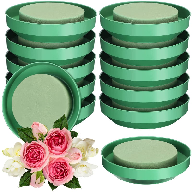 12 Sets Large Flower Foam with Bowl Kit 65 Inch Round Floral Foam Blocks Bulk DIY Green Flower Arrangement Supplies Floral Arranging Kit for Wedding Birthday Party Table Centerpiece Decorations