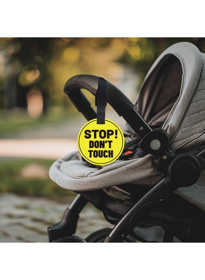 PLIGREAT 2 Pack Yellow Stop Don't Touch Baby Car Seat Sign for Newborn Baby Girls Boys No Touching Kissing Baby Reminder Signage for Baby Carrier Car Seat Stroller Tag with Hanging Straps and Clip - Image 3