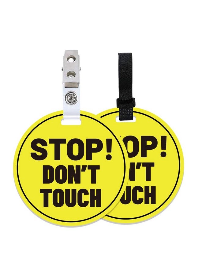 PLIGREAT 2 Pack Yellow Stop Don't Touch Baby Car Seat Sign for Newborn Baby Girls Boys No Touching Kissing Baby Reminder Signage for Baby Carrier Car Seat Stroller Tag with Hanging Straps and Clip - Image 1