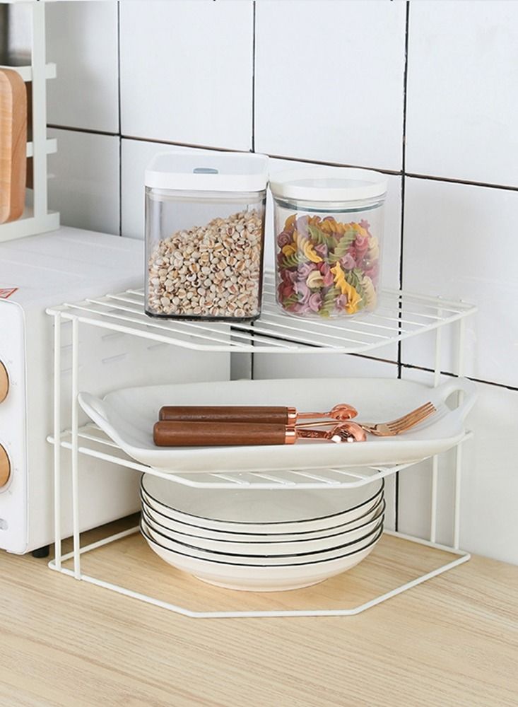 هومار كيت ركن رف منظم المطبخ مع ملاعق قياس ، رف معدني متين للخدمة الشاقة مقاوم للصدأ ، خفيف الوزن وتصميم قابل للتكديس ، مثالي للمطبخ ، مخزن ، حمام ، غرفة نوم (أبيض) - Image 1